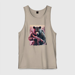 Майка мужская хлопок Крутой медведь - спецназ, цвет: миндальный