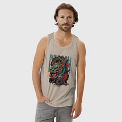 Майка мужская хлопок Драконы в стиле татуировки ирезуми, цвет: миндальный — фото 2