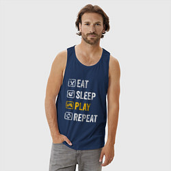 Майка мужская хлопок Eat - sleep - play - repeat, цвет: тёмно-синий — фото 2