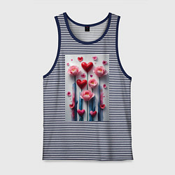 Майка мужская хлопок Композиция цветов и сердечек, цвет: синяя тельняшка