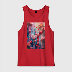 Майка мужская хлопок Композиция из цветов и сердечек, цвет: красный