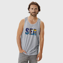 Майка мужская хлопок Парусник на морских волнах, цвет: меланж — фото 2