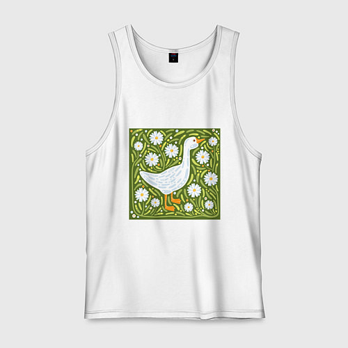 Мужская майка Гусь в ромашках / Белый – фото 1