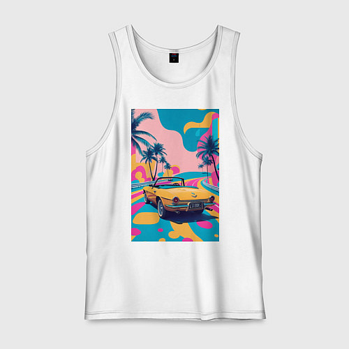 Мужская майка Кабриолет едет по тропическому острову / Белый – фото 1