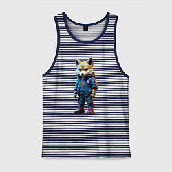 Майка мужская хлопок Уличный лисёнок - нейроарт, цвет: синяя тельняшка