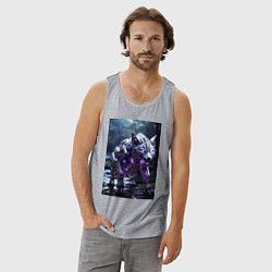 Майка мужская хлопок Киборг лиса с неоновой подсветкой, цвет: меланж — фото 2