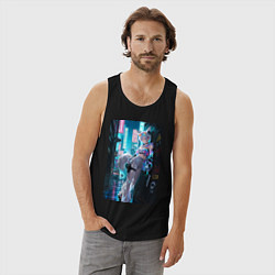 Майка мужская хлопок Лиса наемник в стиле Cyberpunk, цвет: черный — фото 2