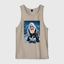 Майка мужская хлопок Черная кошка на крыше небоскреба, цвет: миндальный