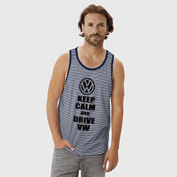 Майка мужская хлопок Keep Calm & Drive VW, цвет: синяя тельняшка — фото 2