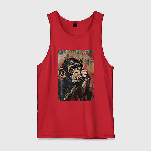 Мужская майка Задумчивая обезьянка / Красный – фото 1