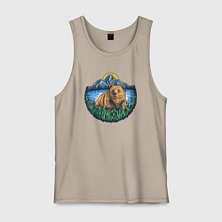 Майка мужская хлопок Медведь на природе, цвет: миндальный