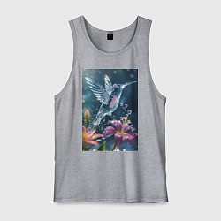 Майка мужская хлопок Колибри у цветка, цвет: меланж
