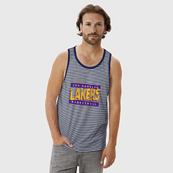 Майка мужская хлопок Lakers basketball play, цвет: синяя тельняшка — фото 2