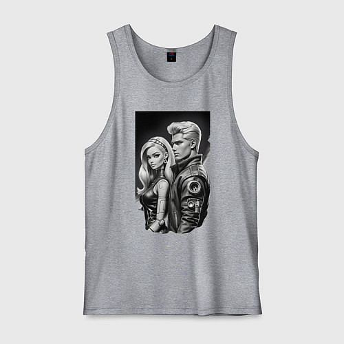 Мужская майка Барби и Кен - киберпанк эскиз / Меланж – фото 1