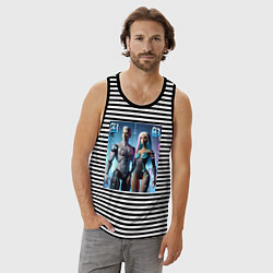 Майка мужская хлопок Barbie and Ken - cyber fantasy, цвет: черная тельняшка — фото 2