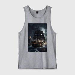 Майка мужская хлопок Пиратский корабль в шторм, цвет: меланж