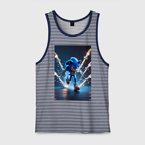 Мужская майка Соник убегает от ракет / Синяя тельняшка – фото 1