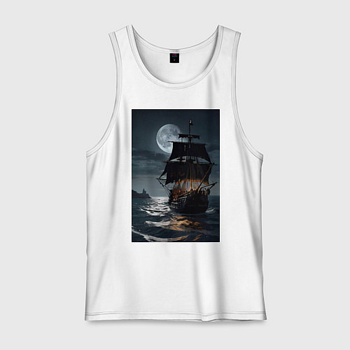 Мужская майка Пиратский корабль в шторм / Белый – фото 1