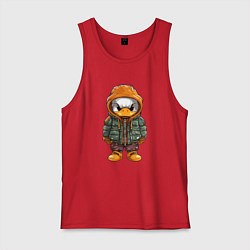 Майка мужская хлопок Утёнок в куртке с капюшоном, цвет: красный