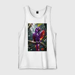 Майка мужская хлопок Попугай из драгоценных камней, цвет: белый