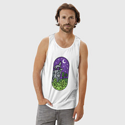 Майка мужская хлопок Волк на скале, цвет: белый — фото 2