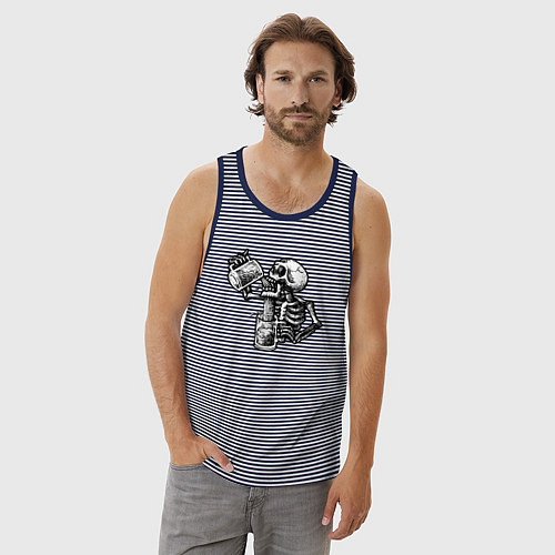 Мужская майка Пивной скелетик / Синяя тельняшка – фото 3