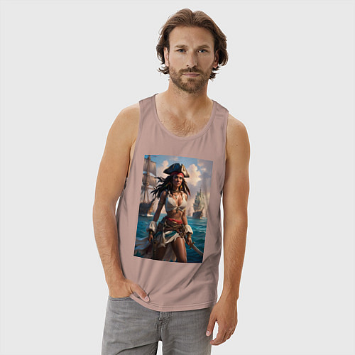 Мужская майка Пиратка на фона флотилии кораблей / Пыльно-розовый – фото 3