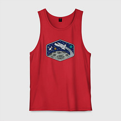 Майка мужская хлопок Шаттл над луной, цвет: красный