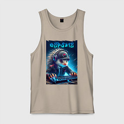 Майка мужская хлопок Дикобраз командный игрок - неоновое свечение, цвет: миндальный