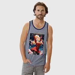 Майка мужская хлопок Марин Китагава косплей 002 Darling in the Franxx, цвет: синяя тельняшка — фото 2