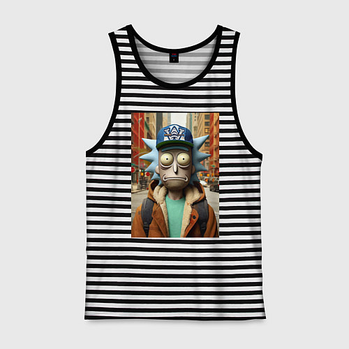 Мужская майка Рик Санчес в Нью-Йорке - нейроарт / Черная тельняшка – фото 1