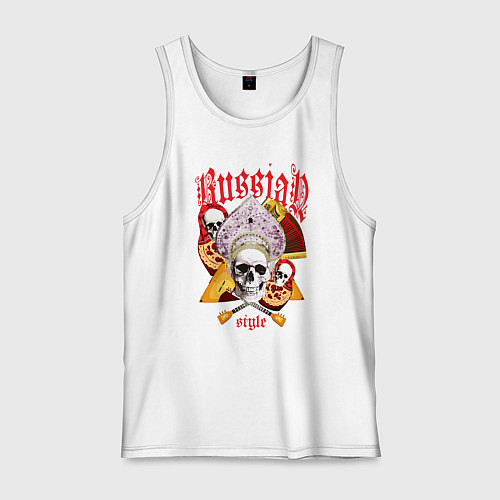 Мужская майка Русский стиль матрёшка кокошник балалайка / Белый – фото 1