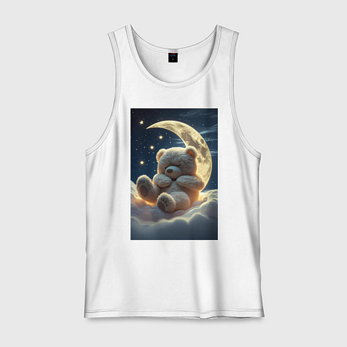 Мужская майка Плюшевый мишка сидит на Луне / Белый – фото 1