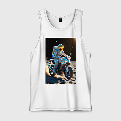 Мужская майка Космонавт ездит на мотоцикле по Луне / Белый – фото 1