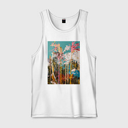 Майка мужская хлопок Абстрактная графическая картина с пальмами, цвет: белый