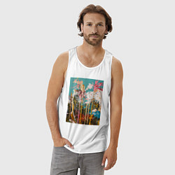 Майка мужская хлопок Абстрактная графическая картина с пальмами, цвет: белый — фото 2