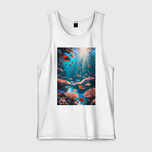 Мужская майка Подводный коралловый риф с рыбками / Белый – фото 1