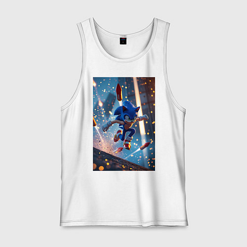 Мужская майка Соник убегает от летящих ракет / Белый – фото 1