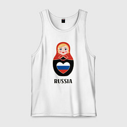 Майка мужская хлопок Матрёшка с триколором в сердце, цвет: белый