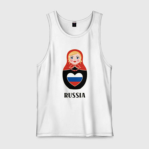 Мужская майка Матрёшка с триколором в сердце / Белый – фото 1