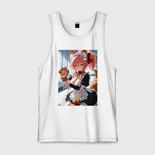 Мужская майка Фейт Тамамо в костюме горничной с мягкими лапами / Белый – фото 1