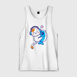 Майка мужская хлопок Котик и рыба, цвет: белый