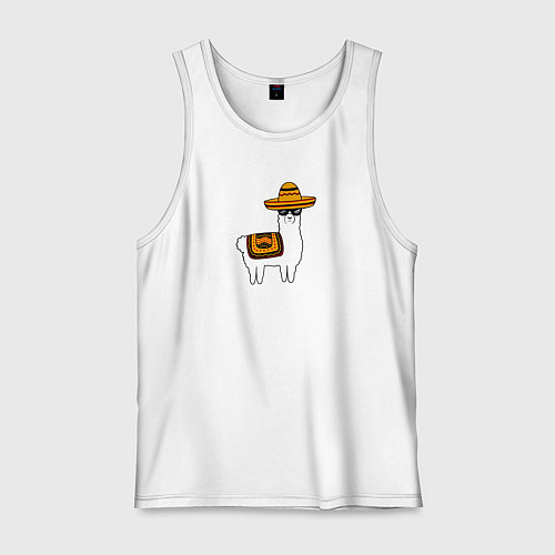 Мужская майка Лама в Сомбреро мексиканская / Белый – фото 1