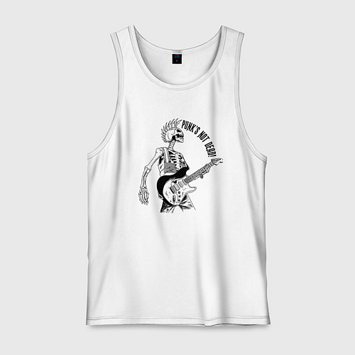 Мужская майка Skeleton guitarist - punks not dead motto / Белый – фото 1