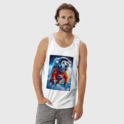 Майка мужская хлопок Далматинец бравый космонавт - нейроарт фантазия, цвет: белый — фото 2