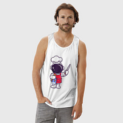 Майка мужская хлопок Повар космонавт с рыбкой, цвет: белый — фото 2