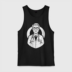 Майка мужская хлопок Врач с улыбкой и стетоскопом, цвет: черный