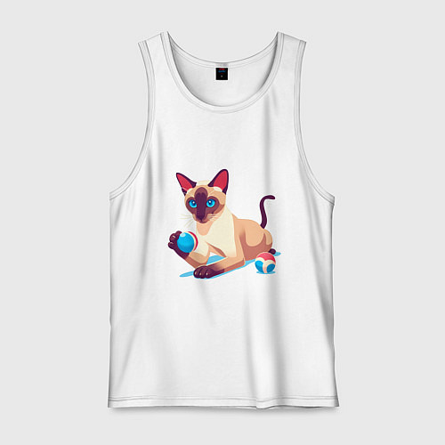 Мужская майка Игривый сиамский котик / Белый – фото 1