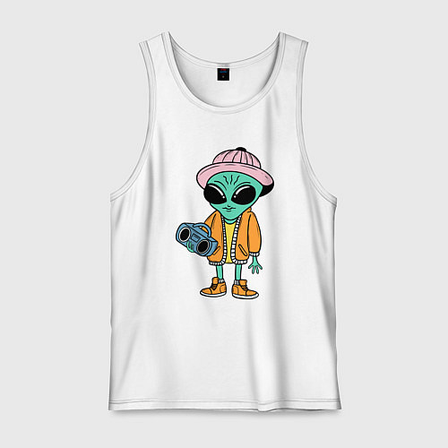 Мужская майка Инопланетянин с магнитофоном / Белый – фото 1