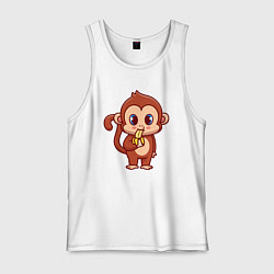 Майка мужская хлопок Мартышка ест банан, цвет: белый